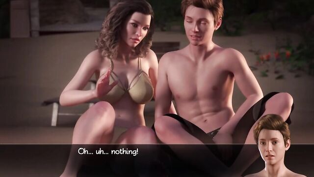 Рисованная мамка с красивыми сиськами щупает хуй сына