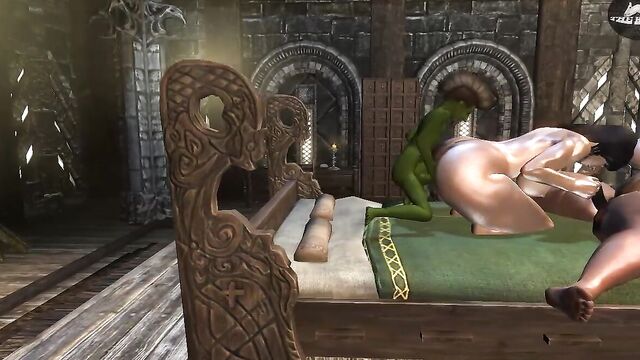 Масляные женщины щупают друг друга в спальне