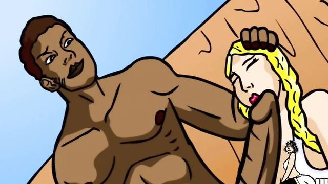 Белокурая доярка заглатывает огромный хуй негра