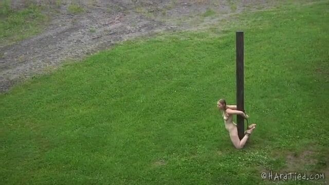 Господин прогулялся с голой рабыней и привязал к столбу